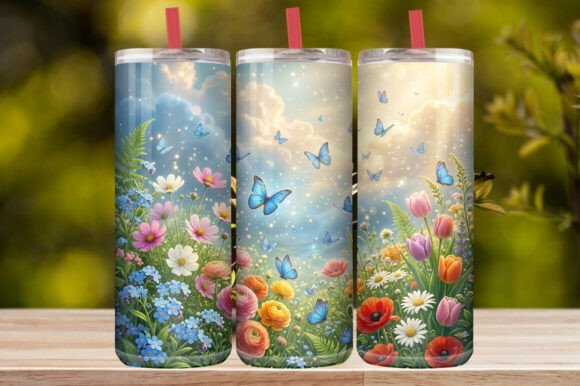 Watercolor Blue Butterfly & Wildflower