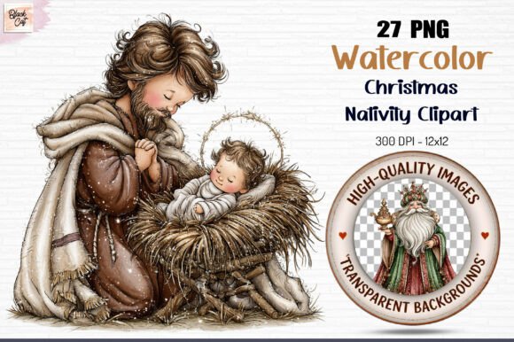 Watercolor Christmas Nativity Clipart
