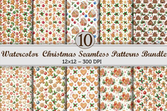 Watercolor Christmas Seamless Patterns