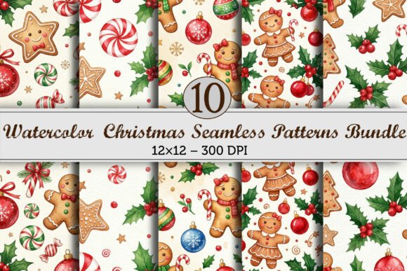 Watercolor Christmas Seamless Patterns