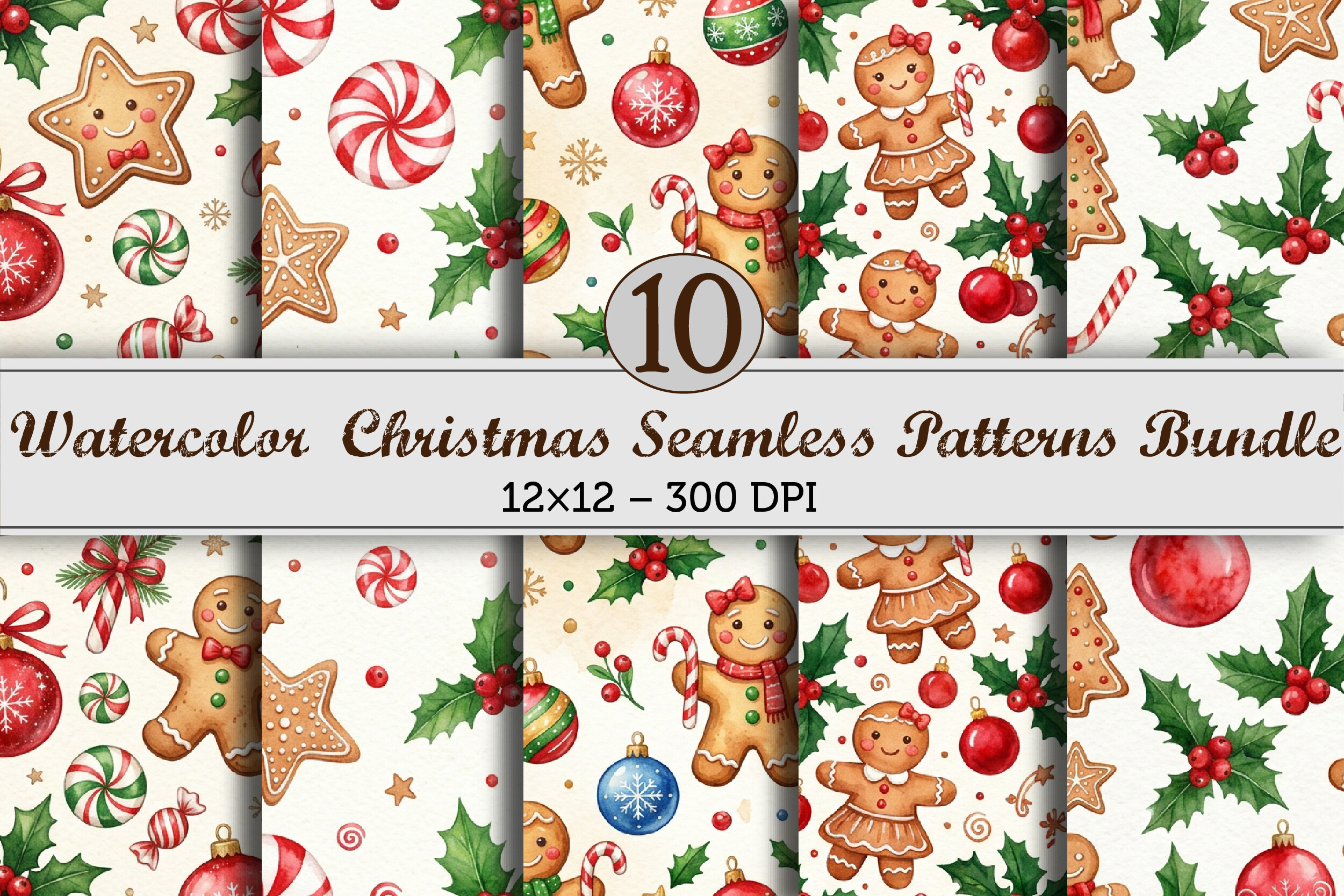 Watercolor Christmas Seamless Patterns