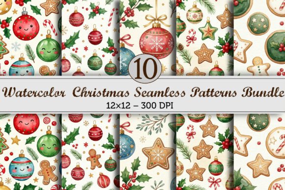 Watercolor Christmas Seamless Patterns