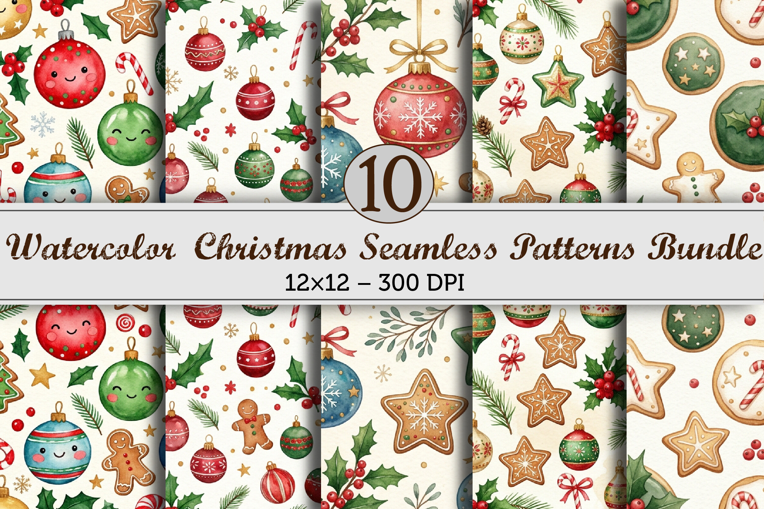 Watercolor Christmas Seamless Patterns