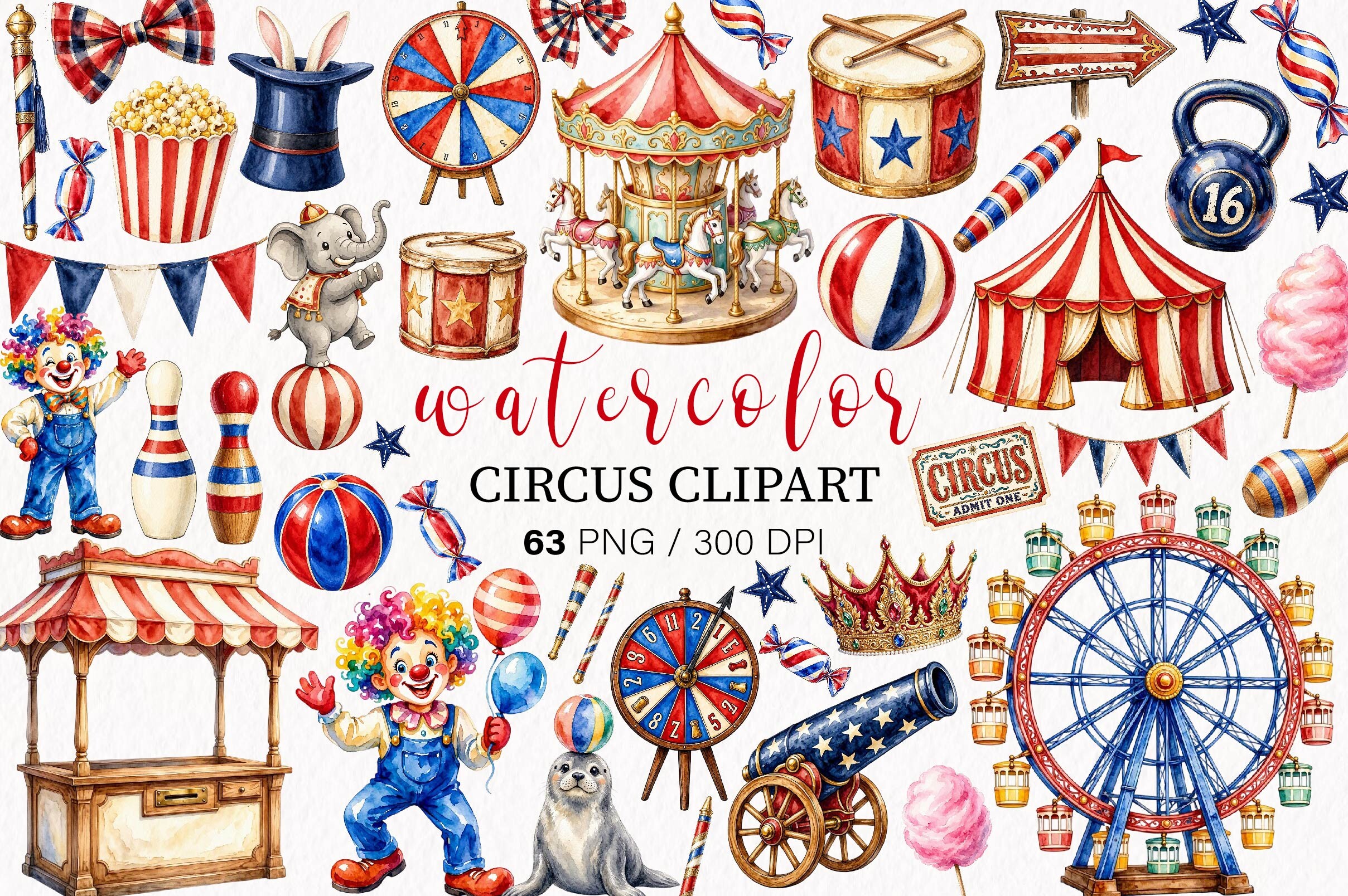 Watercolor Circus Clipart