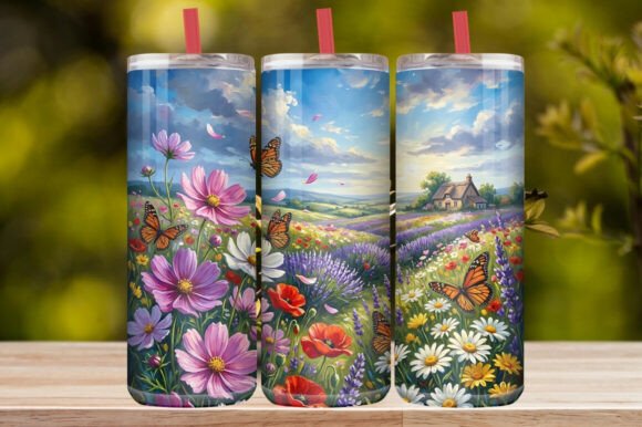 Watercolor Cosmos Flower & Butterfly