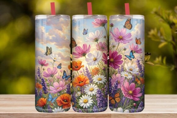 Watercolor Cosmos Flower & Butterfly