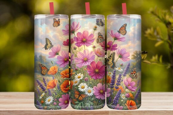 Watercolor Cosmos Flower & Butterfly