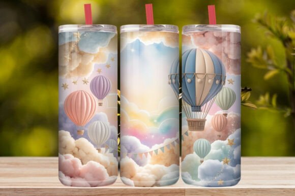 Watercolor Hot Air Balloon & Crescent