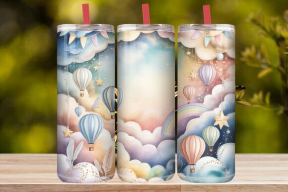 Watercolor Hot Air Balloon & Crescent