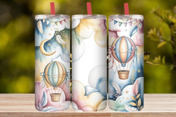 Watercolor Hot Air Balloon & Crescent