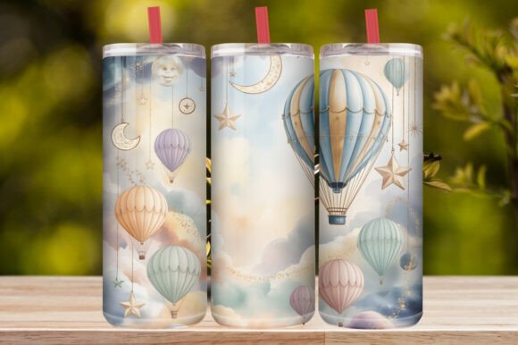 Watercolor Hot Air Balloon & Crescent