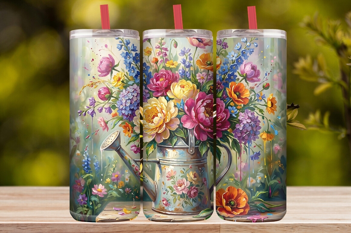 Watercolor Watering Can Wildflower
