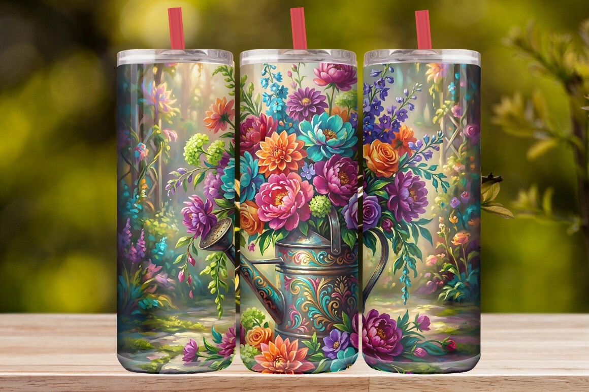 Watercolor Watering Can Wildflower