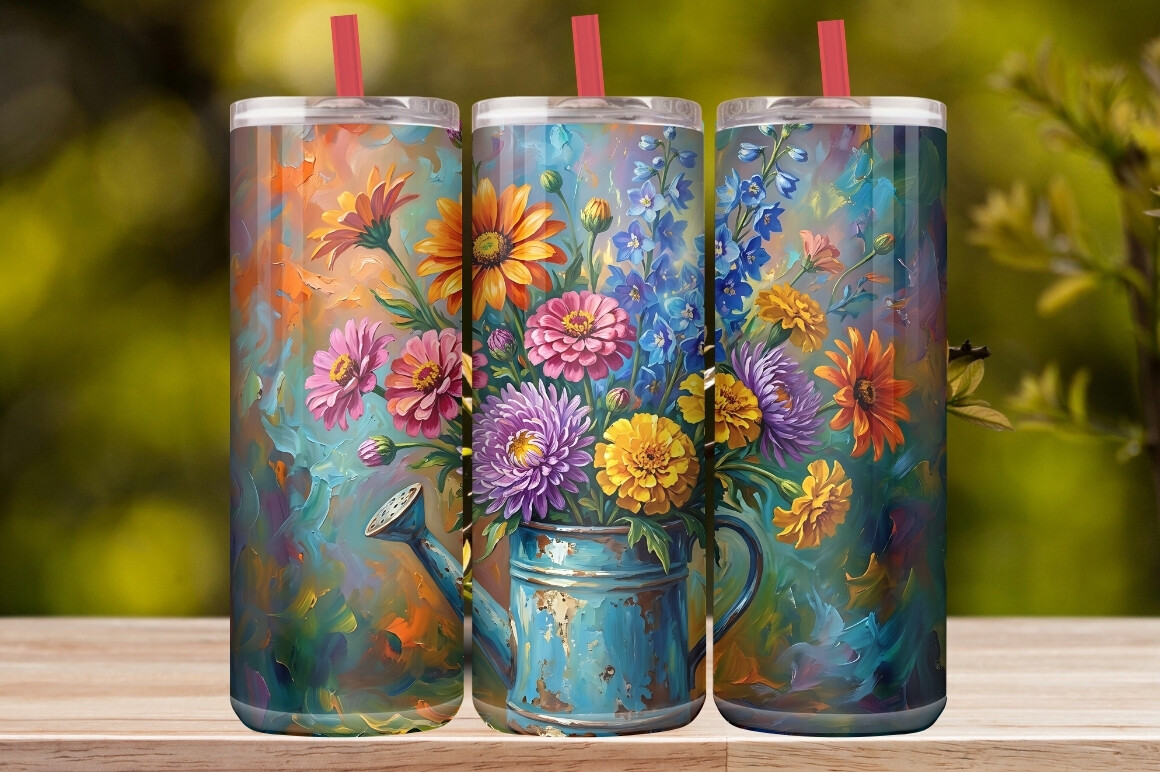 Watercolor Watering Can Wildflower