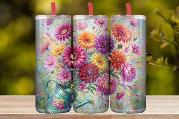 Watercolor Watering Can Wildflower