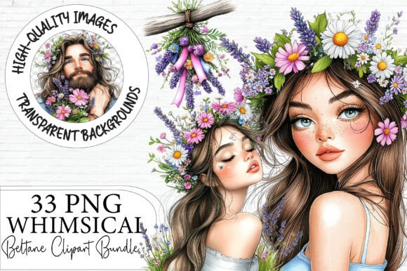Whimsical Botanical Flower Girl Clipart
