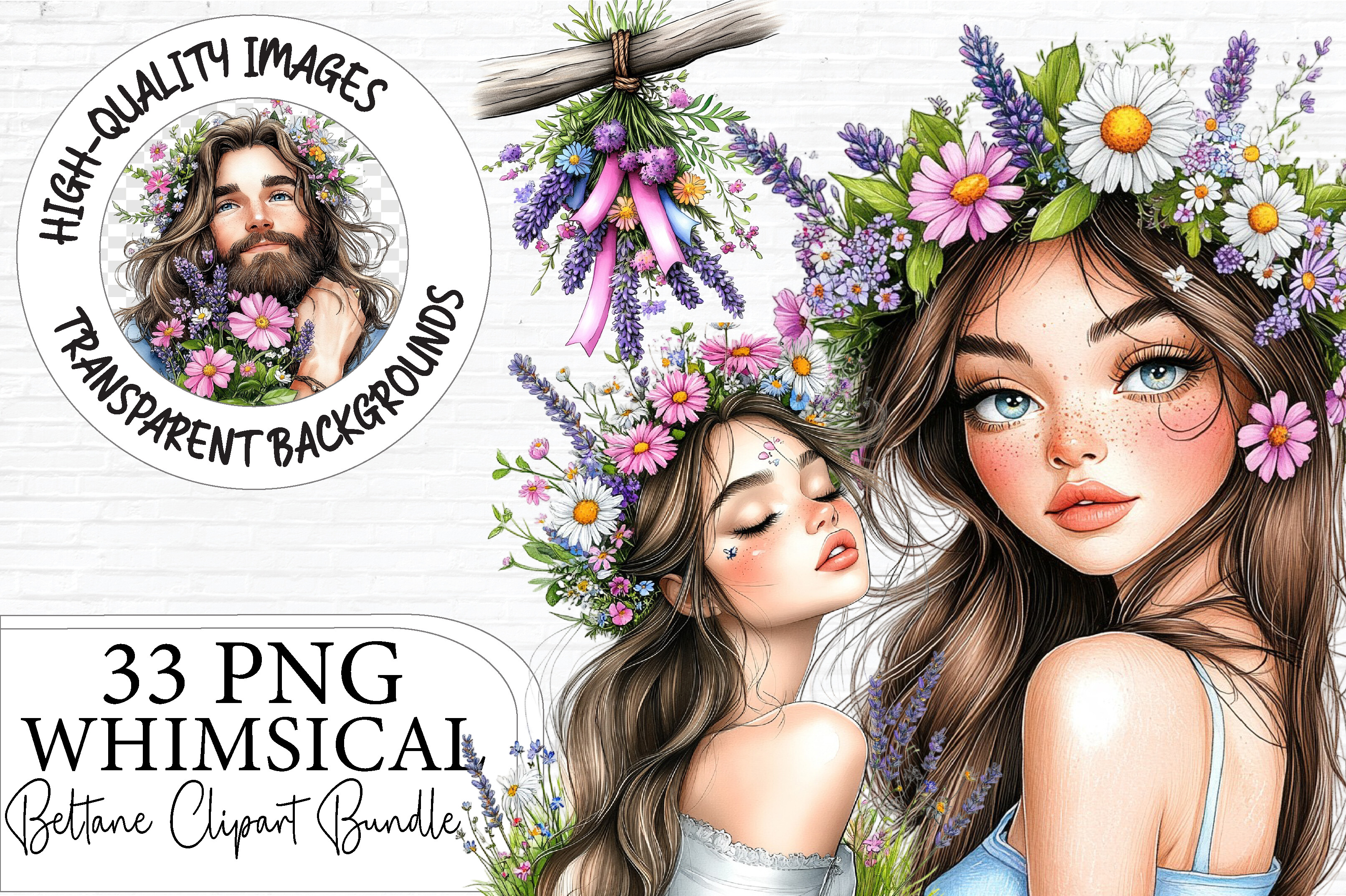 Whimsical Botanical Flower Girl Clipart