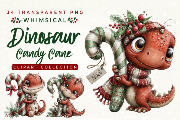 Whimsical Christmas Dinosaur Candy Cane