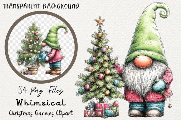 Whimsical Christmas Gnomes Clipart