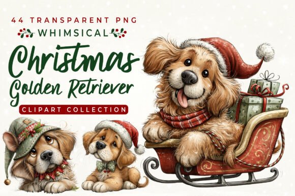 Whimsical Christmas Golden Retriever