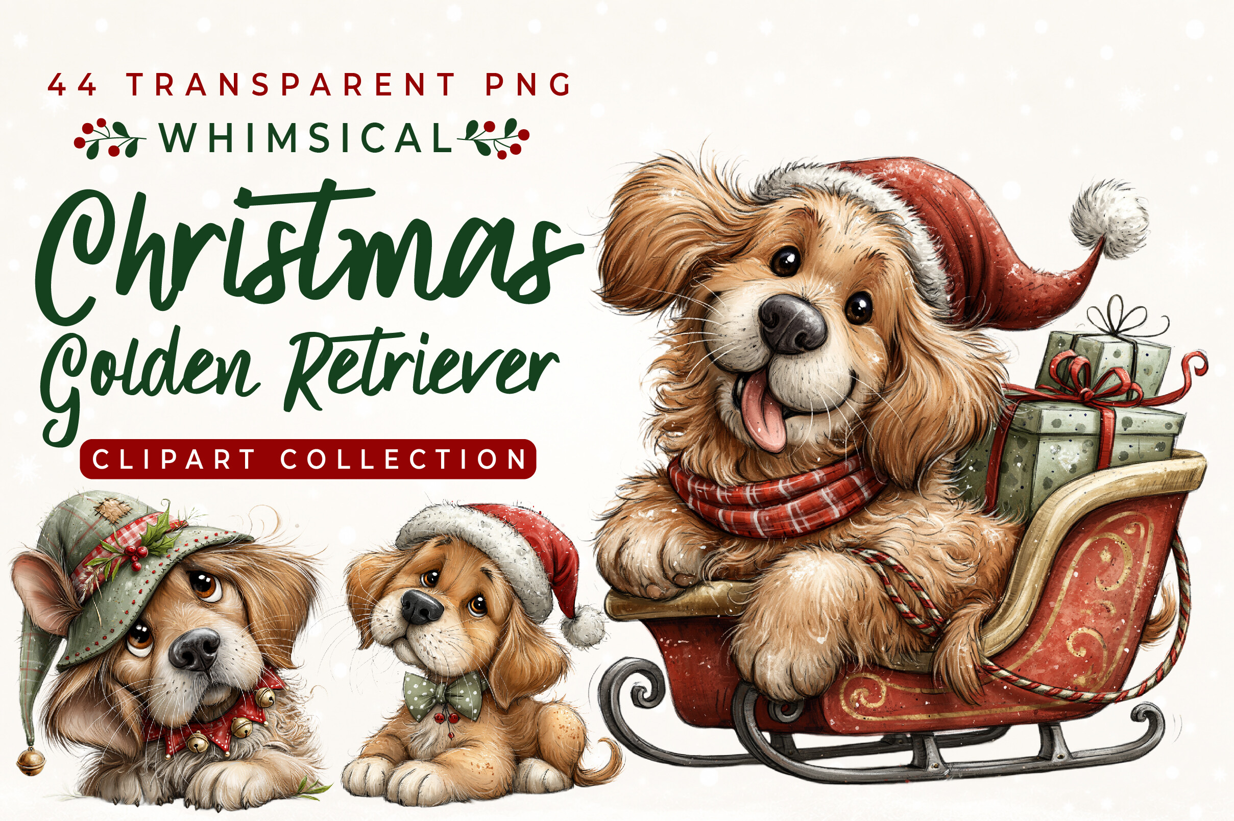 Whimsical Christmas Golden Retriever