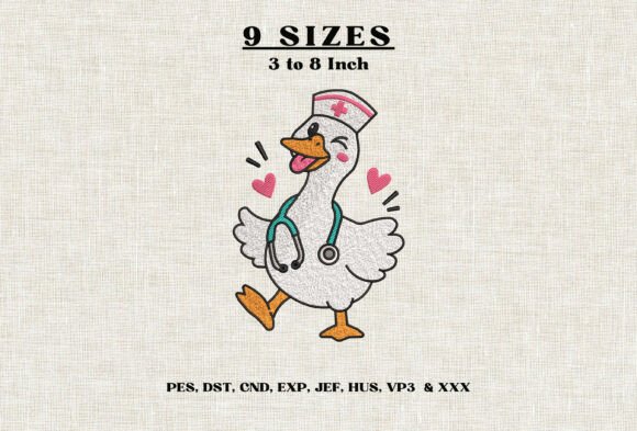 Winking Nurse Goose Embroidery Design