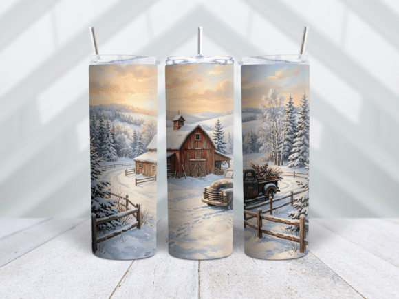 Winter Barn Scene Sublimation Tumbler