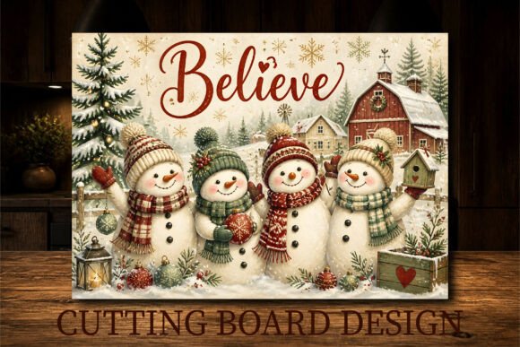 Winter Snowman Barn Cutting Board