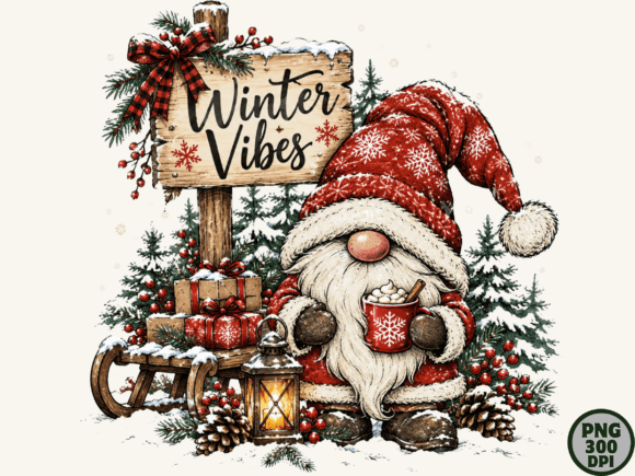 Winter Vibes Christmas Gnome PNG
