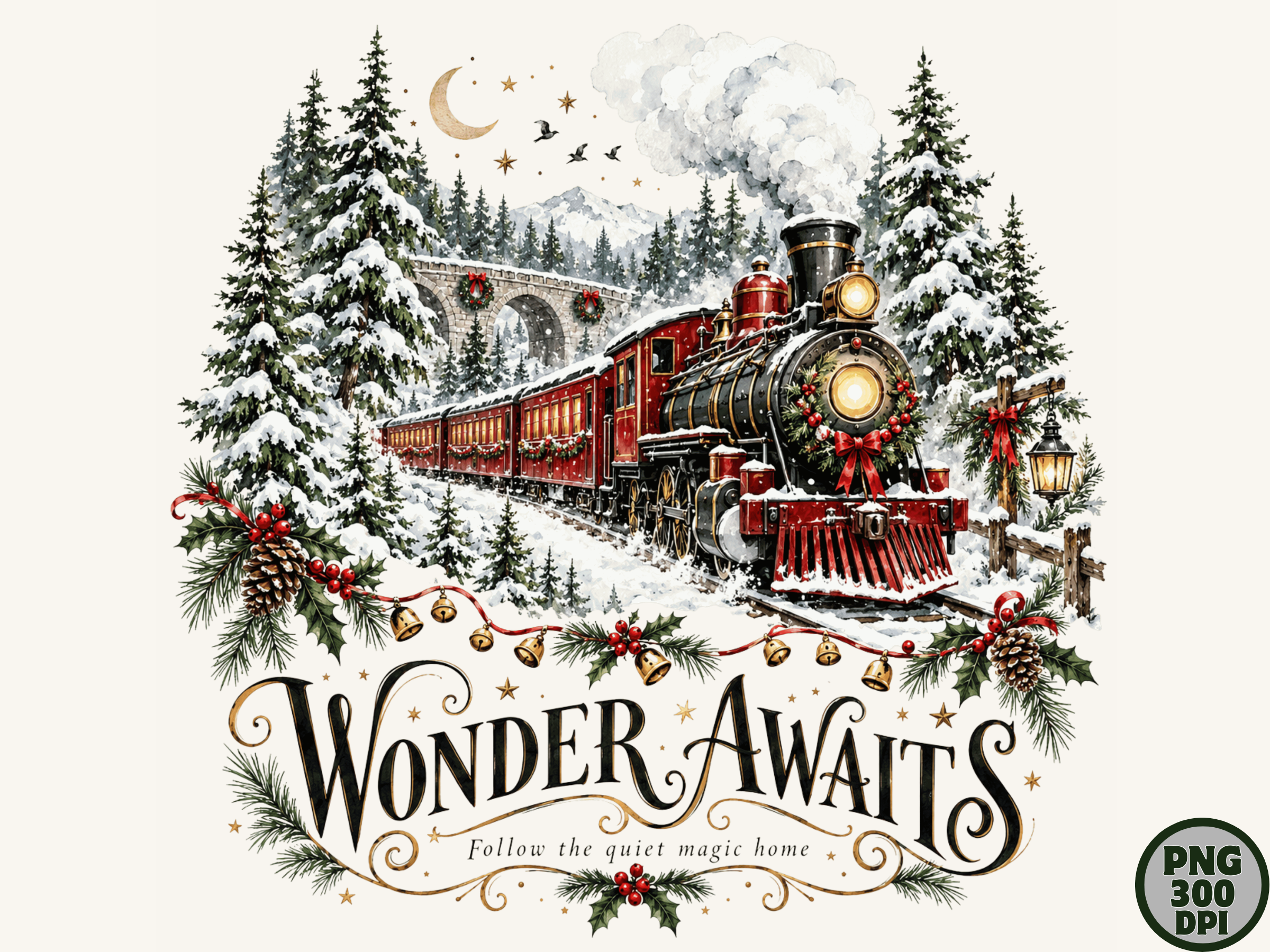 Wonder Awaits Christmas Train PNG Design