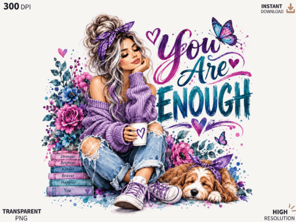 You Are Enough Woman PNG, Self Love Flor
