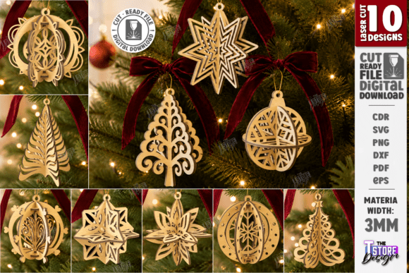 3D Christmas Ornament Laser Cut Bundle (Design 1) laser cut file