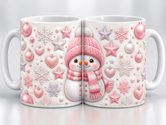 3d Pink Snowman Christmas Art Mug Design Graphics