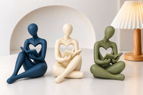 Abstract Reading Sculpture STL – 3D Printable Book Lover Decor, 3 Figures - Image 2