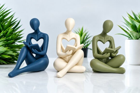 Abstract Reading Sculpture STL – 3D Printable Book Lover Decor, 3 Figures - Image 3