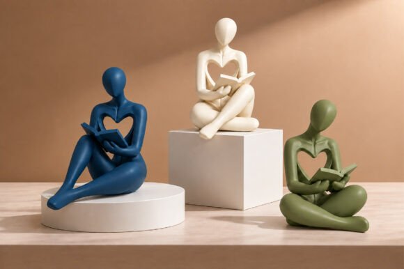 Abstract Reading Sculpture STL – 3D Printable Book Lover Decor, 3 Figures - Image 4