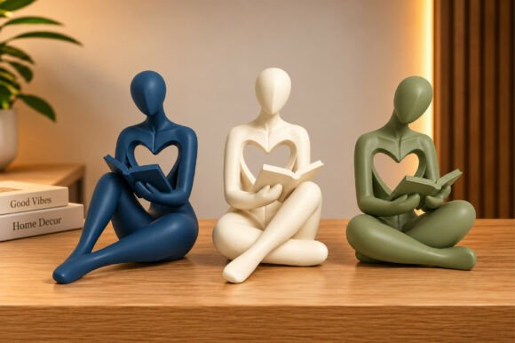Abstract Reading Sculpture STL – 3D Printable Book Lover Decor, 3 Figures - Image 5