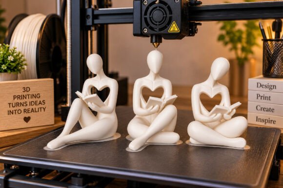 Abstract Reading Sculpture STL – 3D Printable Book Lover Decor, 3 Figures - Image 6