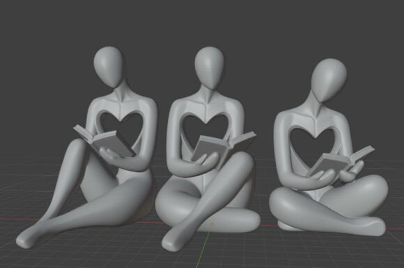 Abstract Reading Sculpture STL – 3D Printable Book Lover Decor, 3 Figures - Image 7