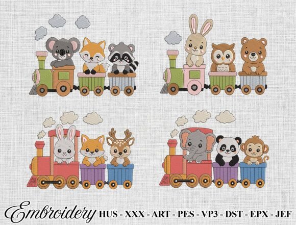 Animal Train Embroidery Design Bundle