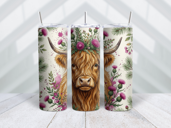 Autumn Highland Cow Thistle Tumbler Wrap