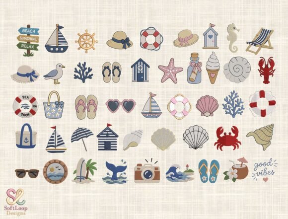 BEACH & SUMMER Embroidery Design Bundle