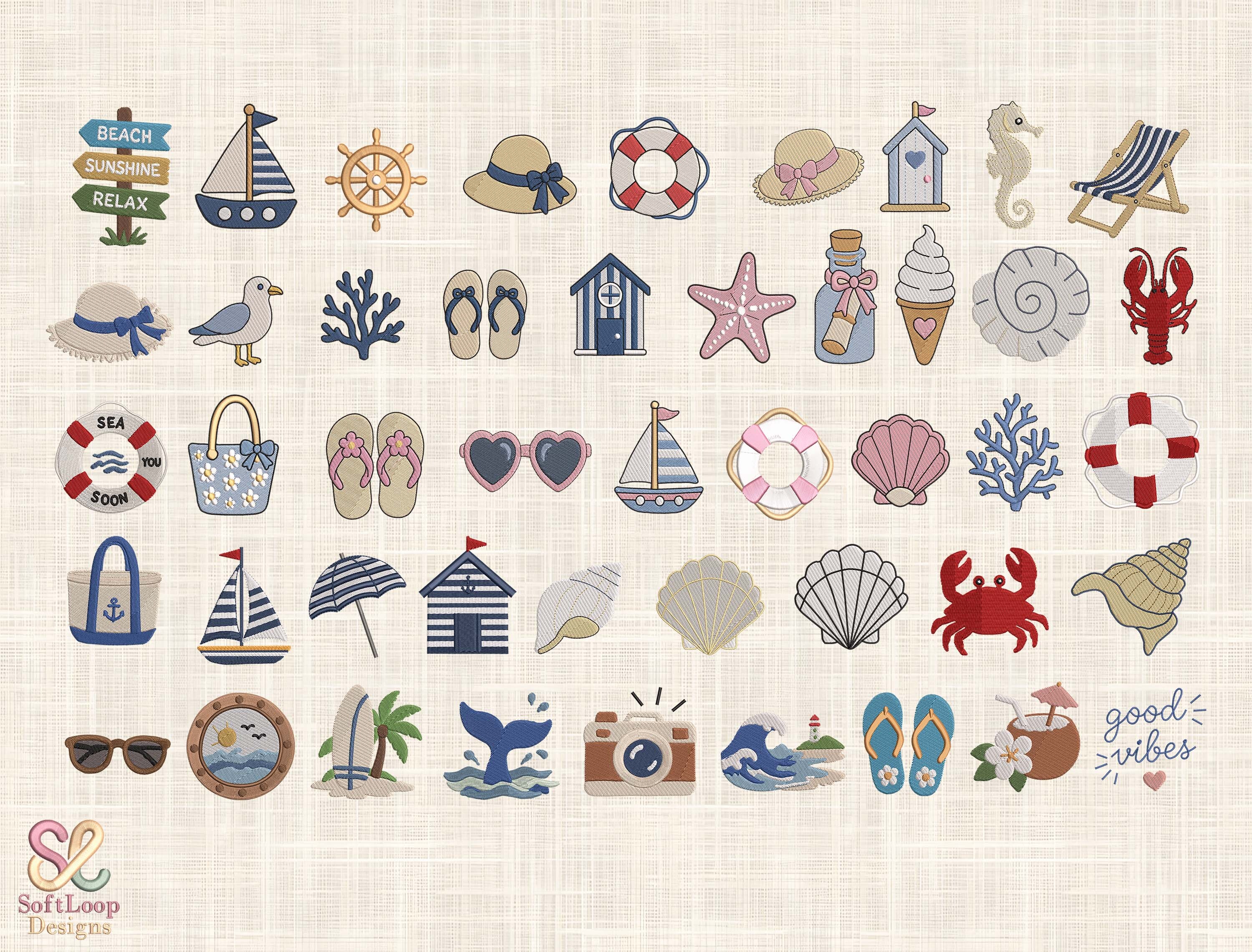 BEACH & SUMMER Embroidery Design Bundle