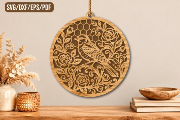 Bird Floral Honeycomb Round