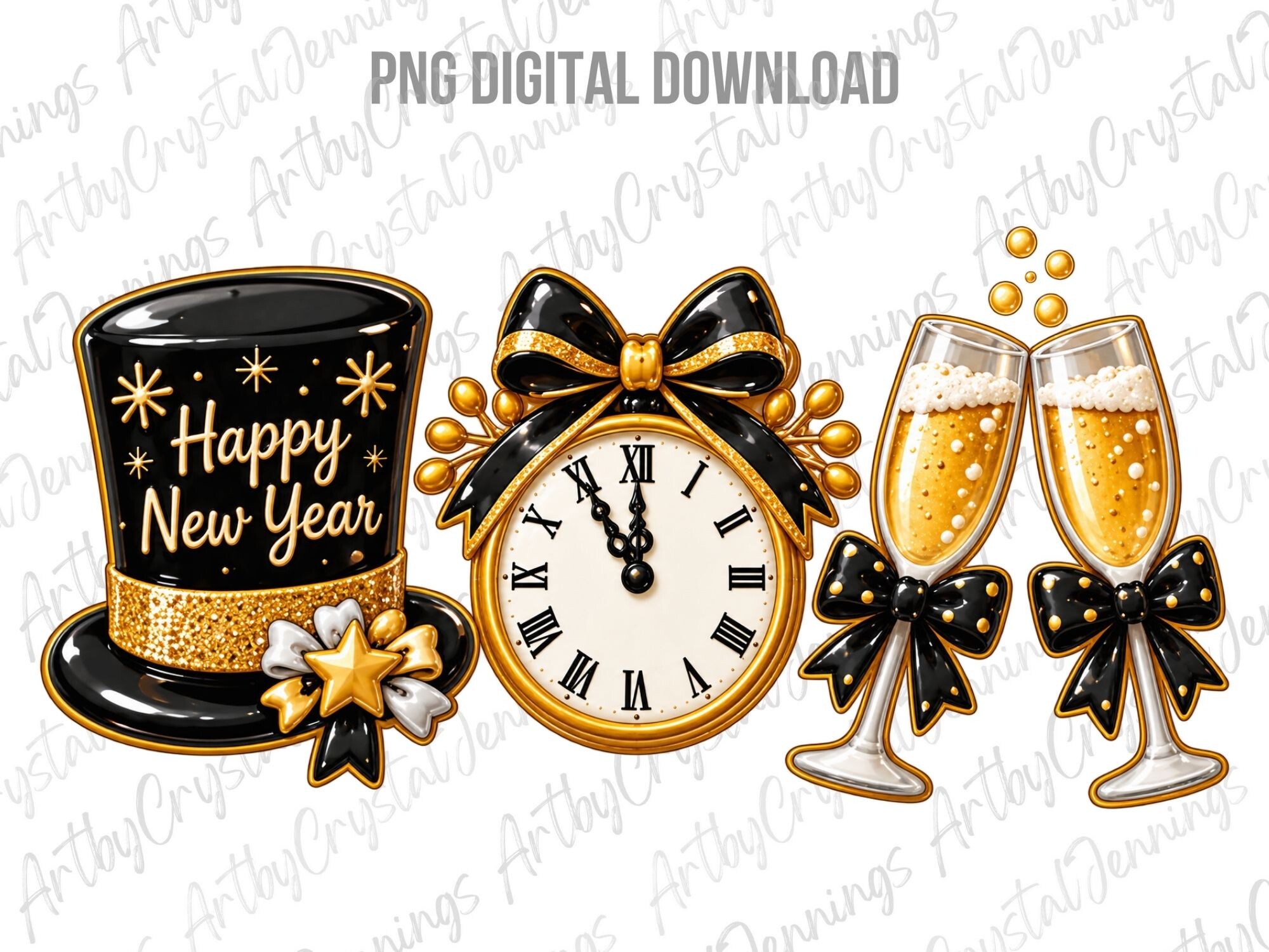 Black Gold New Year Clipart PNG