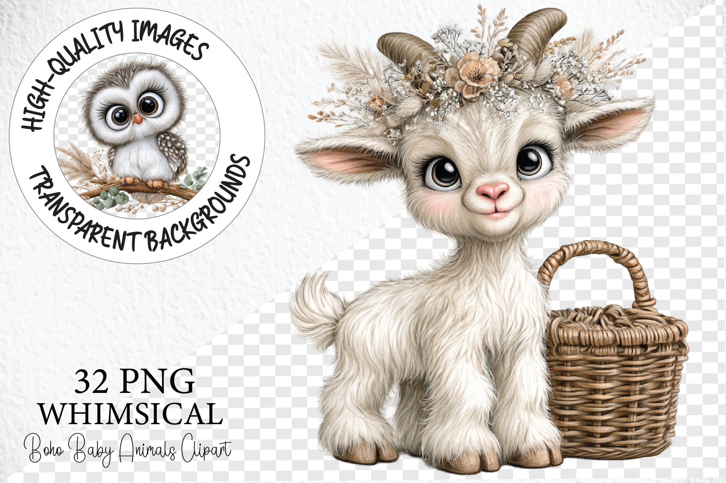 Boho Baby Animals Clipart PNG Bundle