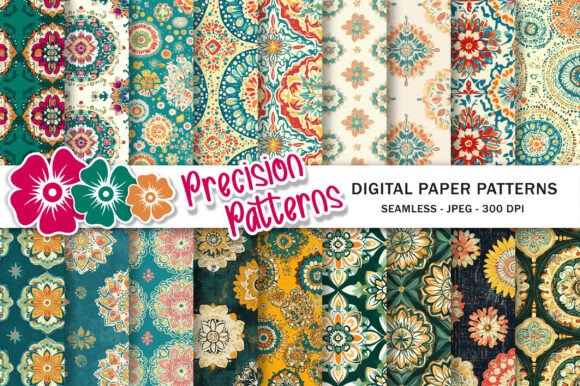 Boho Colors Mandala Digital Papers