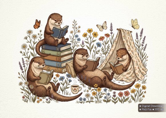 Bookish Otters Reading Books Cottagecore