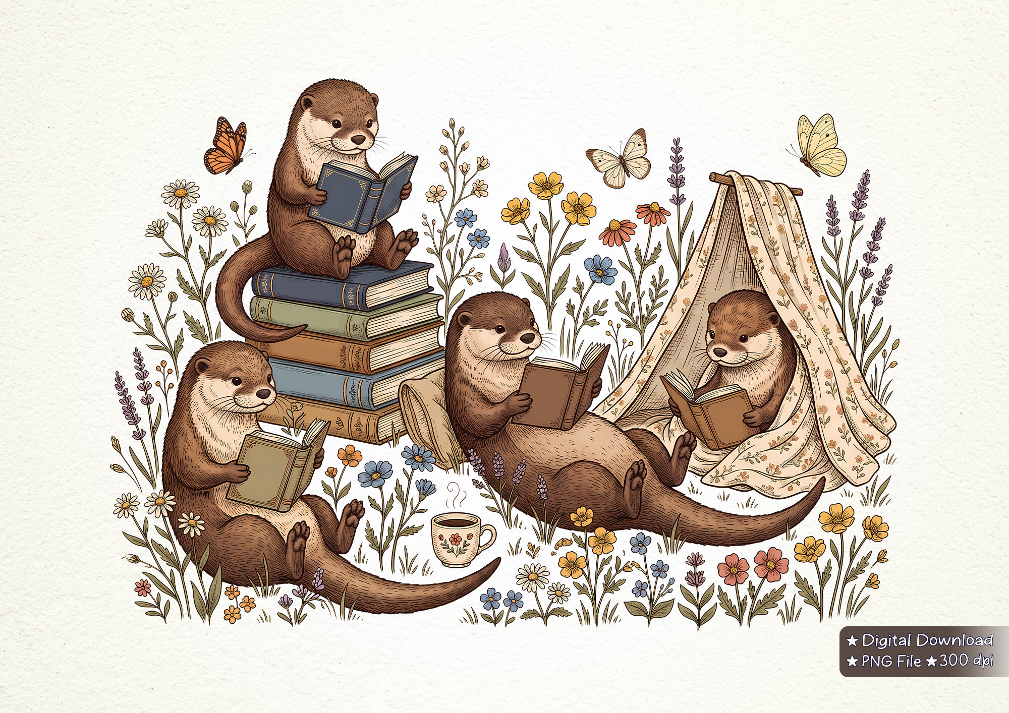 Bookish Otters Reading Books Cottagecore