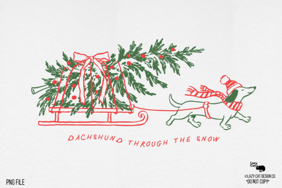Christmas Dachshund Dog Sketch Art PNG